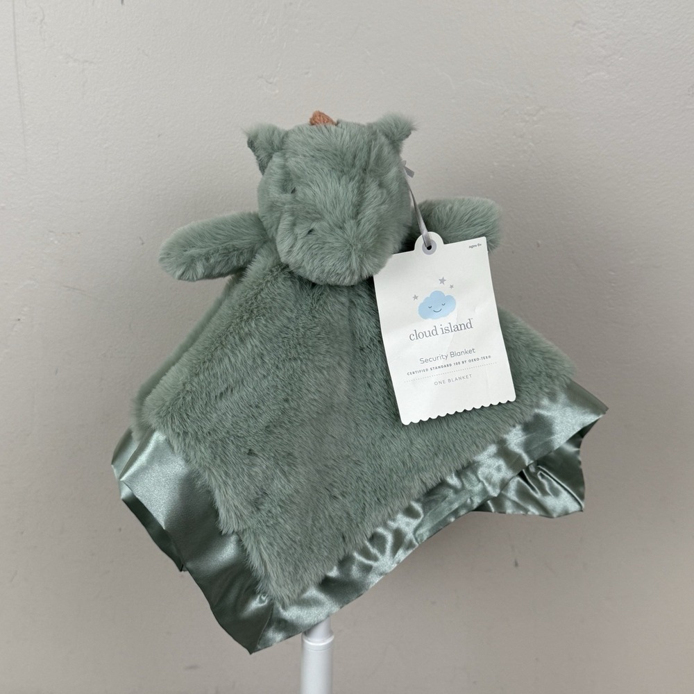 NEW Cloud Island Green Winged Dragon Plush Security Blanket Lovey Minky Satin